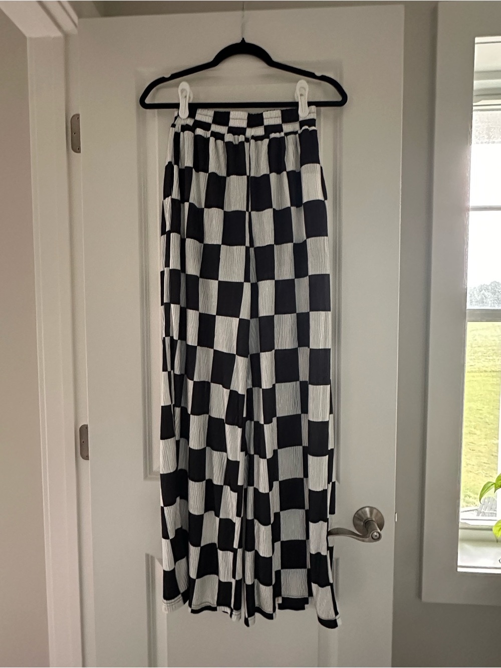 Plisse Black & White Checkered wide leg pants